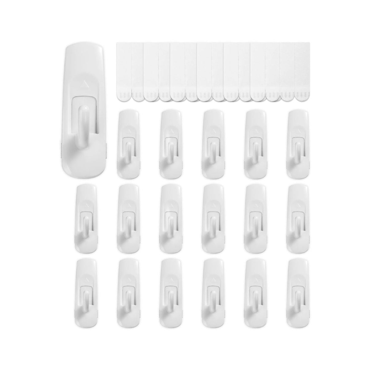 A flat display of 18 medium Utility Hooks and 24 strips.