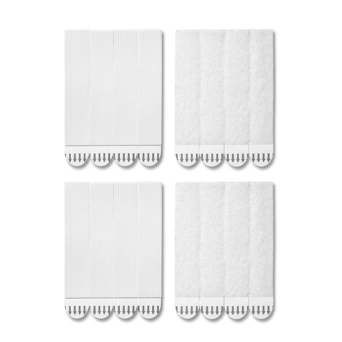 A flat display of several extra large picture hanging strips