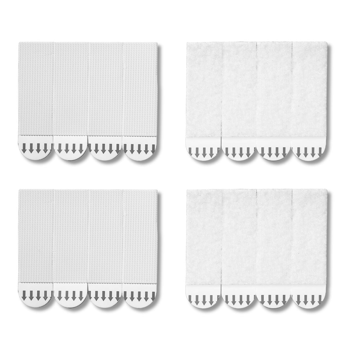 A flat display of several medium picture hanging strips.