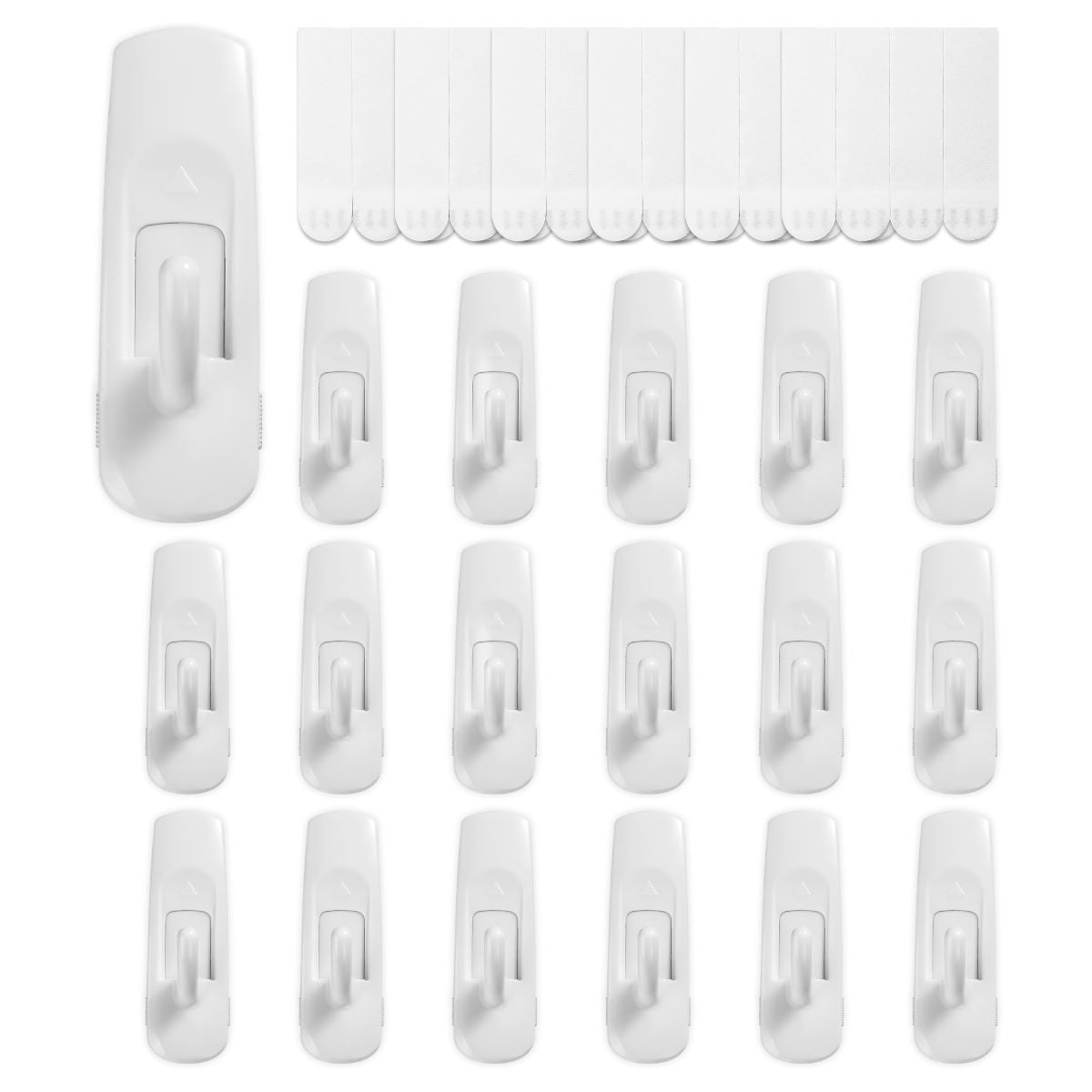 A flat display of 18 medium Utility Hooks and 24 strips.