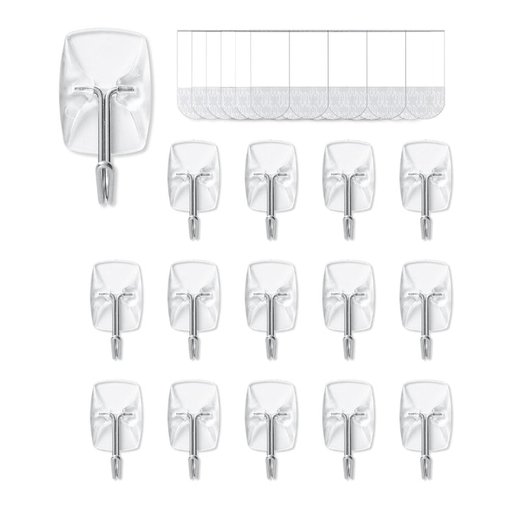 A flat display of 15 Clear Small Wire Toggle Hooks with strips.