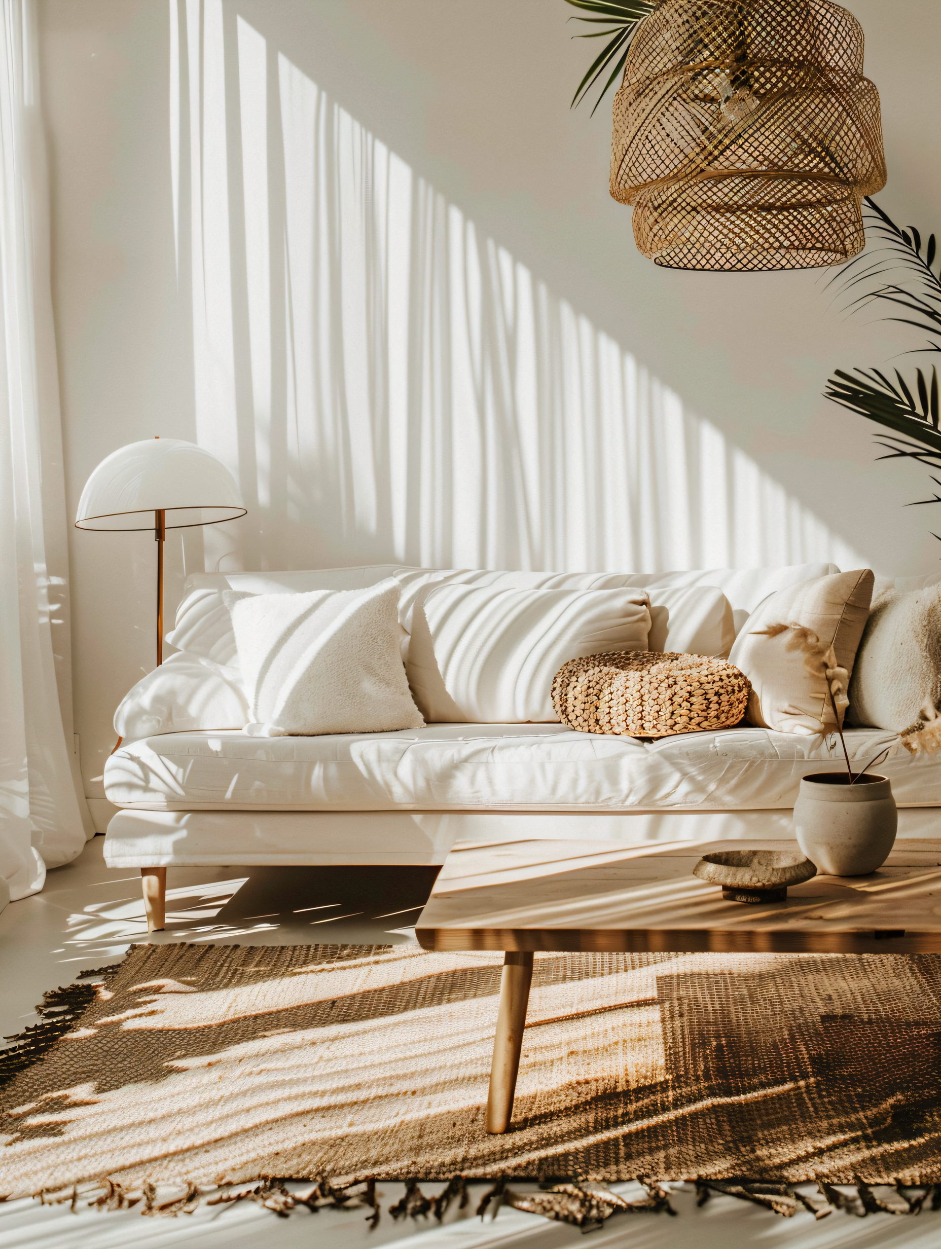 Sunlight streaming onto the sofa in the room creates a feeling of calm and contentment.