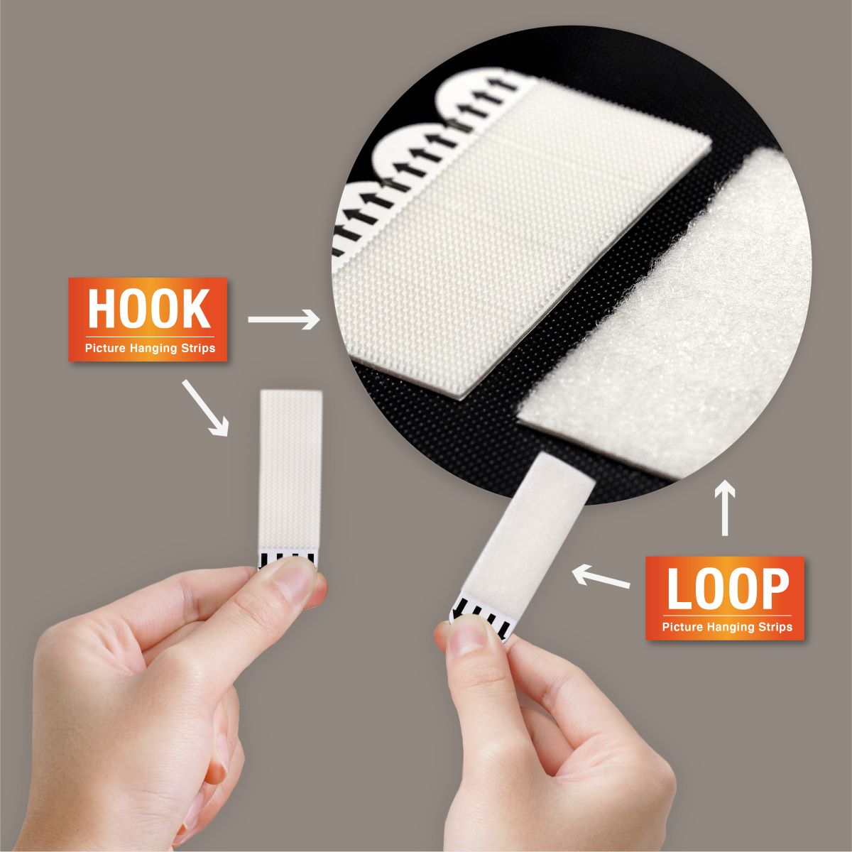 picture hanging strips with double-sided adhesive Hook and Loop fasteners Focused Display Chart