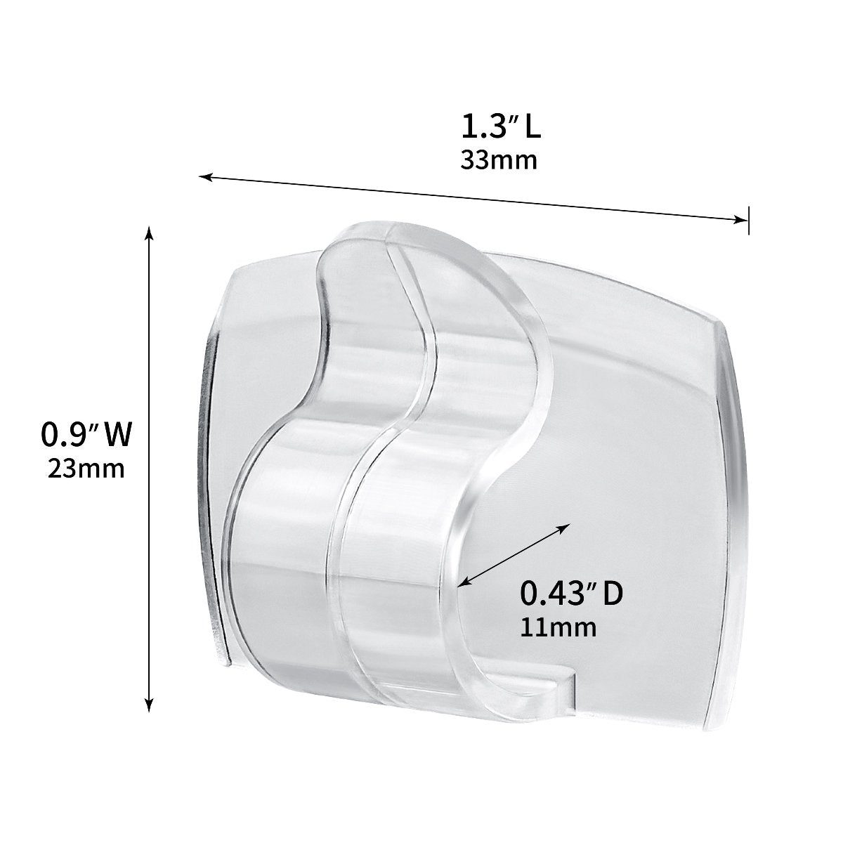 A flat display of a large clip with labeled dimensions.